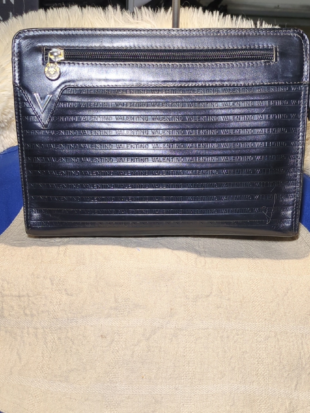 Valentino Black Embossed Leather Document Sleeve with Gold Zip NOW ONLY $199